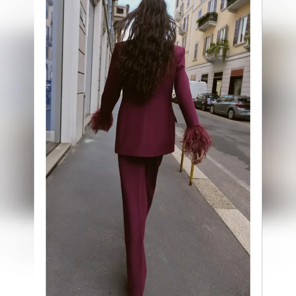 ZARA FEATHER CUFF BLAZER - Picture 7 of 9